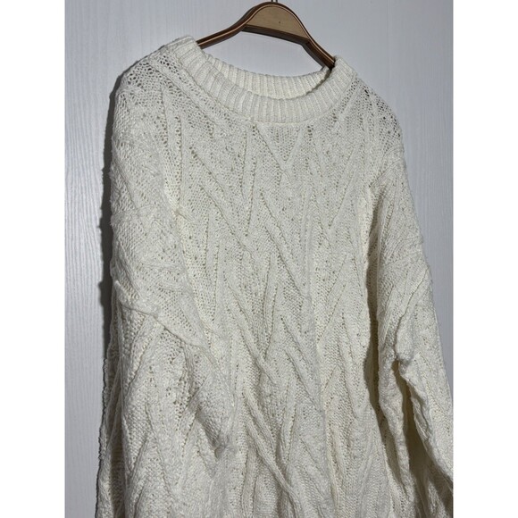 Free People Isla Sweater Women's Large Ivory White Chunky Cable Tunic Oversized - Picture 14 of 16